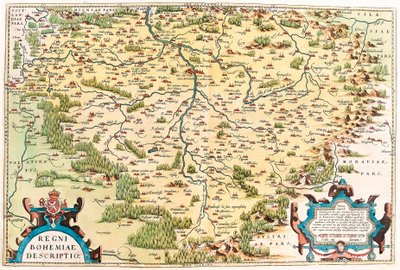 Beskrivning av kungariket Böhmen Geografisk karta över Bohemes territorium från "Theatrum Orbis Terrarum" av Abraham Ortelius (Oertel, Ortell eller Ortel av Abraham Ortelius
