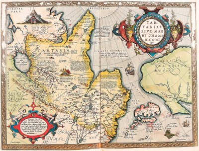 Tartarus of the Great Kingdom of Chami Geografikarta över Tartars territorium från "Theatrum of the World" av Abraham Ortelius (Oertel, Ortell eller Ortel av Abraham Ortelius