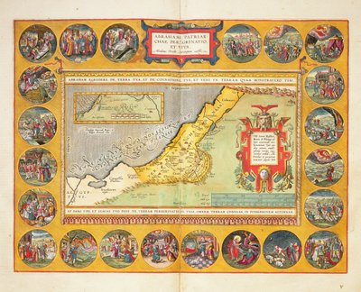 Abrahams vandringar, från "Theatrum Orbis Terrarum", 1603 (färggrafit) av Abraham Ortelius