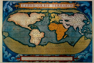 Planisfären, kartografi av Anversa, 1571 av Abraham Ortelius