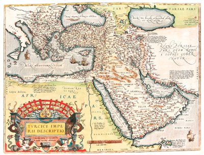 Beskrivning av det turkiska imperiet Geografikarta över det osmanska imperiets territorium hämtad från "Theatrum of the World" av Abraham Ortelius (Oertel, Ortell eller Ortel av Abraham Ortelius