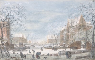 Snö faller på en holländsk stad, n.d. av Abraham Rademaker