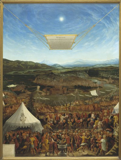 Caius Mucius Scaevola (524-480 avant JC) devant Porsena, roi de Clusium - Mucius Scaevola före Porsenna, av Schopfer, Abraham (aktiv i mitten av 1500-talet). Olja på trä av Abraham Schöpfer