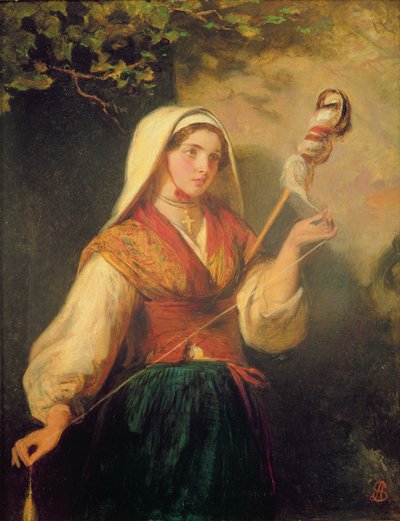 Ung kvinna som spinner ull av Abraham Solomon