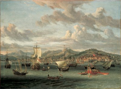 Holländsk sjöfart utanför Smyrnabukten med en statlig pråm av Abraham Storck