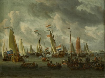 Det iscensatta sjöslaget på IJ till ära för den moskovitiska beskickningen (1 september 1697) av Abraham Storck
