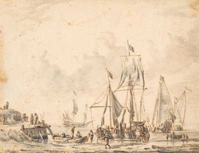 Båtar vid en brygga av Abraham Storck