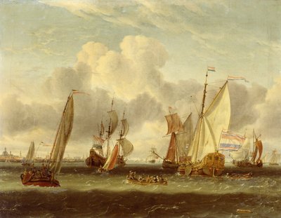 Frakt på IJ vid hamnen i Amsterdam av Abraham Storck