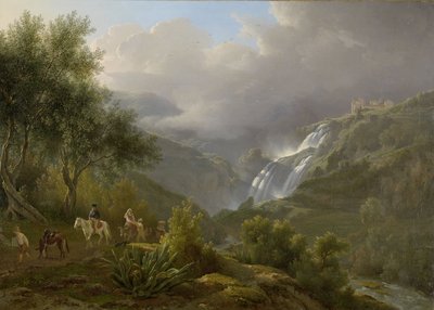 Kaskaderna i Tivoli, med en storm som närmar sig, 1824 av Abraham Teerlink