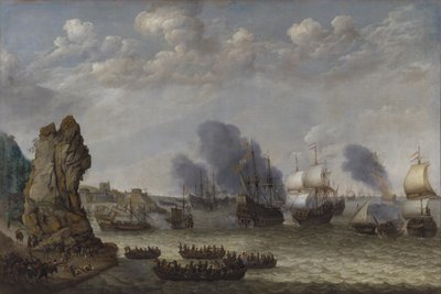 En strid nära en kust mellan spanjorer och landstigning holländare av Abraham Willaerts