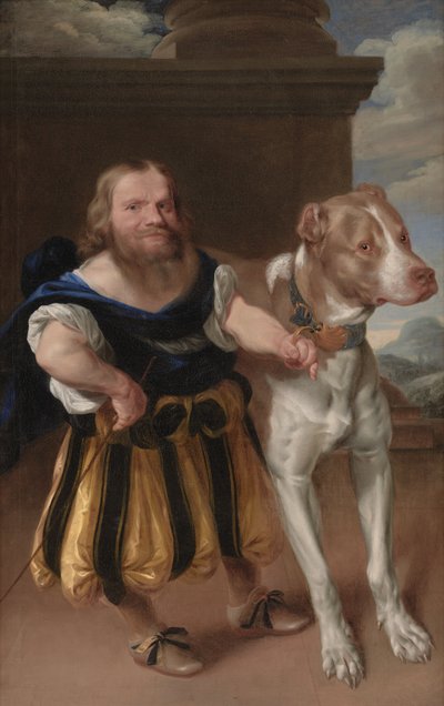 Kurfursten av Sachsens italienska dvärg, Giacomo Favorchi med prinsessan Magdalena Sibylle Dog, Raro av Abraham Wuchters