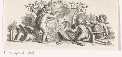 Fyra putti studera och måla av Abraham Zeeman