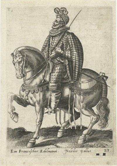 Fransk adelsman till häst av Abraham de Bruyn (attributed to)