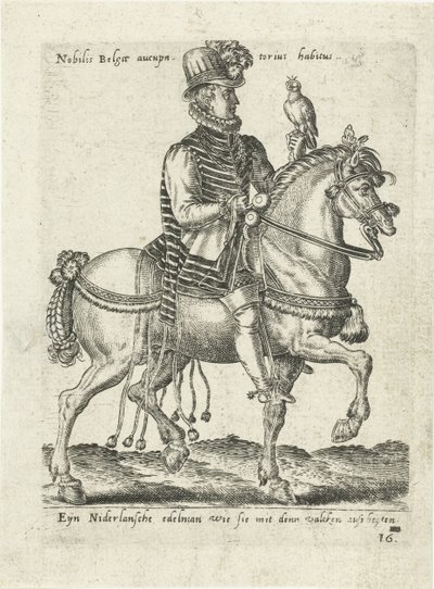 Holländsk adelsman till hästfalkeri av Abraham de Bruyn (attributed to)