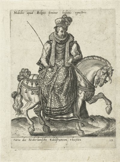 Holländsk adelsdam till häst av Abraham de Bruyn (attributed to)