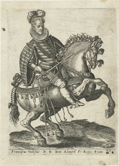 Porträtt av François, hertig av Anjou till häst av Abraham de Bruyn (attributed to)