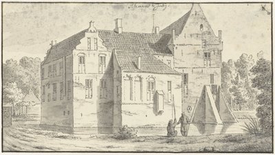Rhaens hus i Overijssel, två sportfiskare framför av Abraham de Haen (II)
