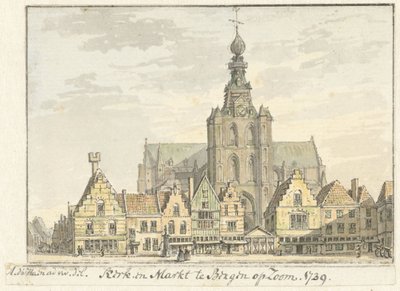Kyrka och marknad i Bergen op Zoom av Abraham de Haen (II)