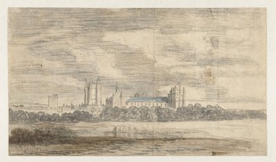 Utsikt över Château de Vincennes, bakom en rad med träd av Abraham de Verwer