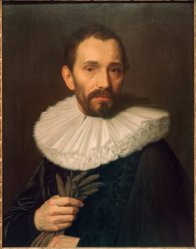 Porträtt av en man som håller handskar, något till vänster av Abraham de Vries