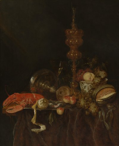 Stilleben med hummer och frukt, troligen tidigt 1650-tal. av Abraham van Beyeren