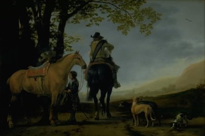 Två ryttare i ett landskap av Abraham van Calraet