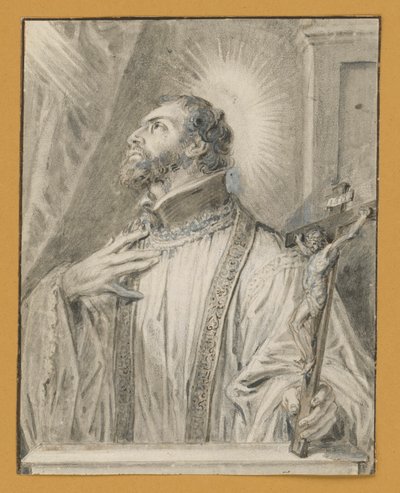 Bröstbild av ett helgon med krucifix i vänster hand av Abraham van Diepenbeeck