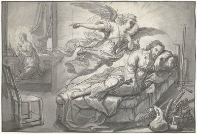 Ängeln visar sig för Josef i en dröm av Abraham van Diepenbeeck