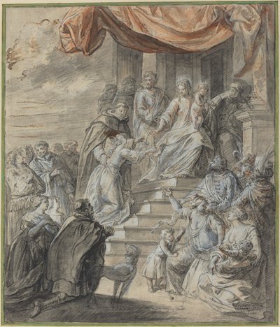 Madonna och barn med rosenkrans och helgon av Abraham van Diepenbeeck