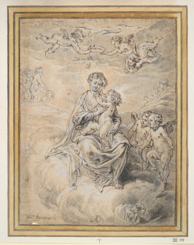 Jungfru och barn i himlen, med Putti av Abraham van Diepenbeeck