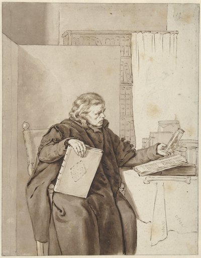 Porträtt av en gammal man i en studie av Abraham van Strij (I)