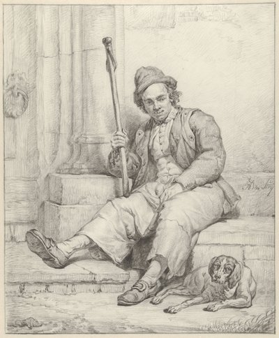Sittande man med hund av Abraham van Strij (I)