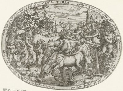 Triumftåg av Bacchus och Silenus: jordens element Terra (titel på objekt) De fyra elementen (serietitel) av Abraham van den Hecken