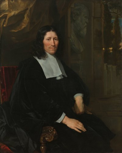 Porträtt av Pieter de la Court Porträtt av Pieter de la Court. Tillverkare och tygägare, först i Leiden, sedan 1673 i Amsterdam, politisk broschyr av Abraham van den Tempel
