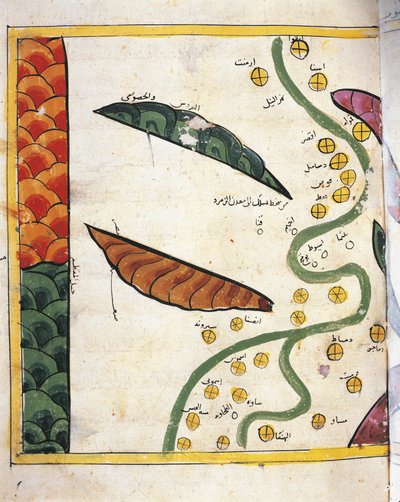 Karta över Nildeltat och två oaser (vellum) av Abu Muhammad Al Idrisi or Edrisi