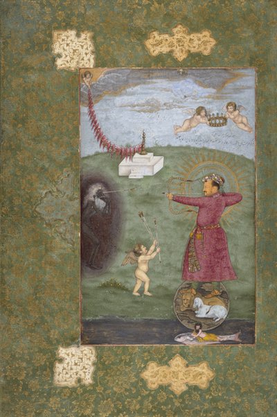 Kejsar Jahangir Triumphing Over Poverty, ca 1620-25 (ogenomskinlig akvarell, guld och bläck på papper) av Abul Hasan