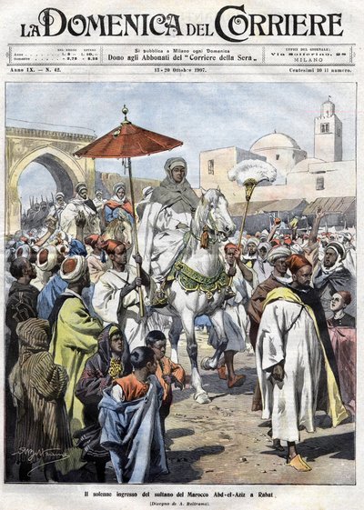 Abdelaziz (Al-Hassan Muhammed Al-Hasani Al-Alawi) Länken i Marocko utvisades i oktober 1907 (Marrakech) av Achille Beltrame