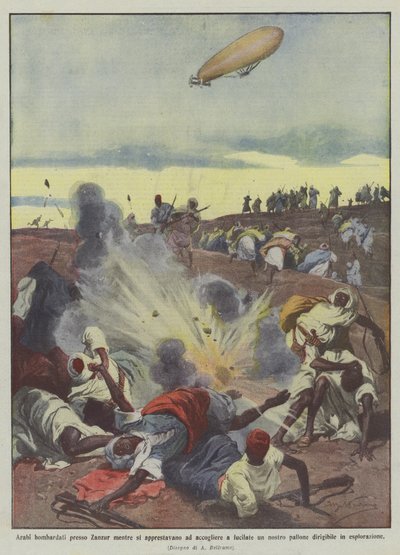 Araber bombade nära Zanzur medan de förberedde sig för att välkomna en av våra ballonger med ett skott? av Achille Beltrame