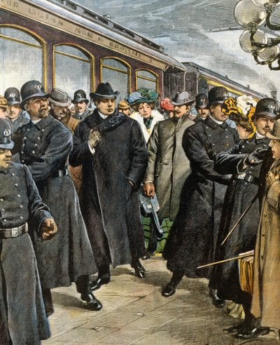 Ankomst av den italienske kompositören Pietro Mascagni (1863-1945) till New York av Achille Beltrame