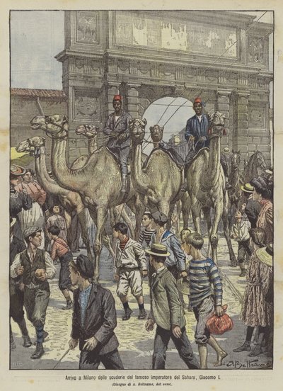 Ankomst till Milano av stallen av den berömda kejsaren av Sahara, James I av Achille Beltrame