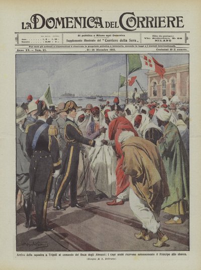 Ankomst av laget i Tripoli under ledning av hertigen av Abruzzi, de arabiska ledarna får? av Achille Beltrame