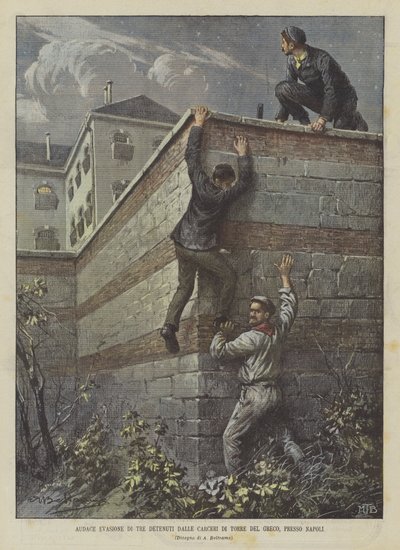 Vågad flykt av tre interner från Torre Del Greco-fängelserna, nära Neapel av Achille Beltrame