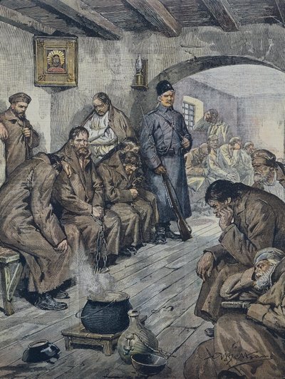 BELTRAME, Achilles (1871-1945). Ryska fångar som hungerstrejkar för friheten för sina tuberkulor. Illustration av A. Beltrame, La Domenica i Corriere, 19 juni av Achille Beltrame