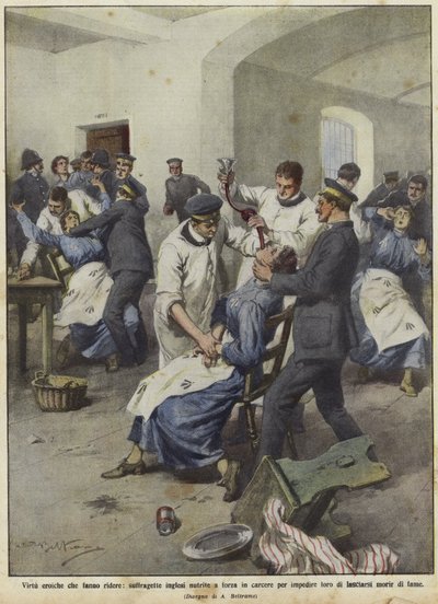 Brittiska suffragetter tvångsmatas i fängelser av Achille Beltrame