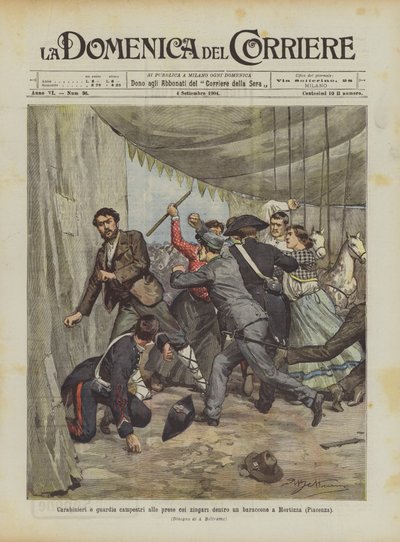 Carabinieri och landsvakter brottas med zigenare i en kåk i Mortizza (Piacenza) av Achille Beltrame