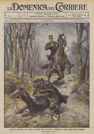Otursfärd faller kung Albert av Belgien från sin häst och bryter armen i soignesskogen av Achille Beltrame