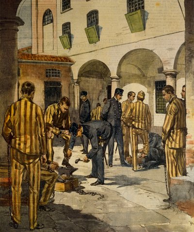Civila reformer: avskaffande av kedjor i Italiens fängelser, av Achille Beltrame (1871-1945), från La Domenica del Corriere, 3 oktober 1902 av Achille Beltrame
