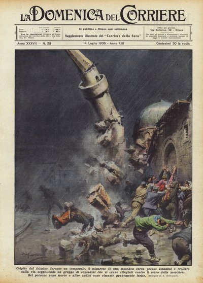 Träffad av blixten under ett åskväder, minareten i en turkisk moské nära Istanbul? av Achille Beltrame