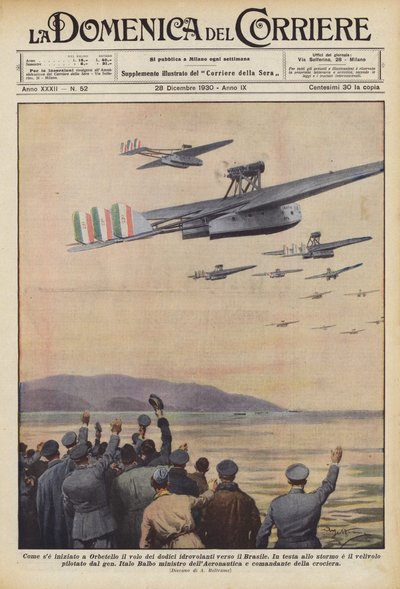 Som om de tolv sjöflygplanens flygning till Brasilien började i Orbetello av Achille Beltrame