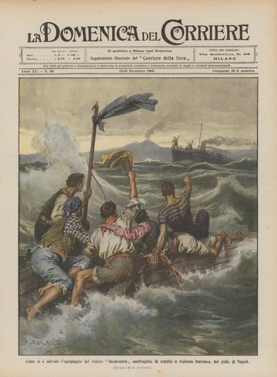 Hur räddades besättningen på det skeppsbrutna kronade segelfartyget efter en våldsam storm? av Achille Beltrame